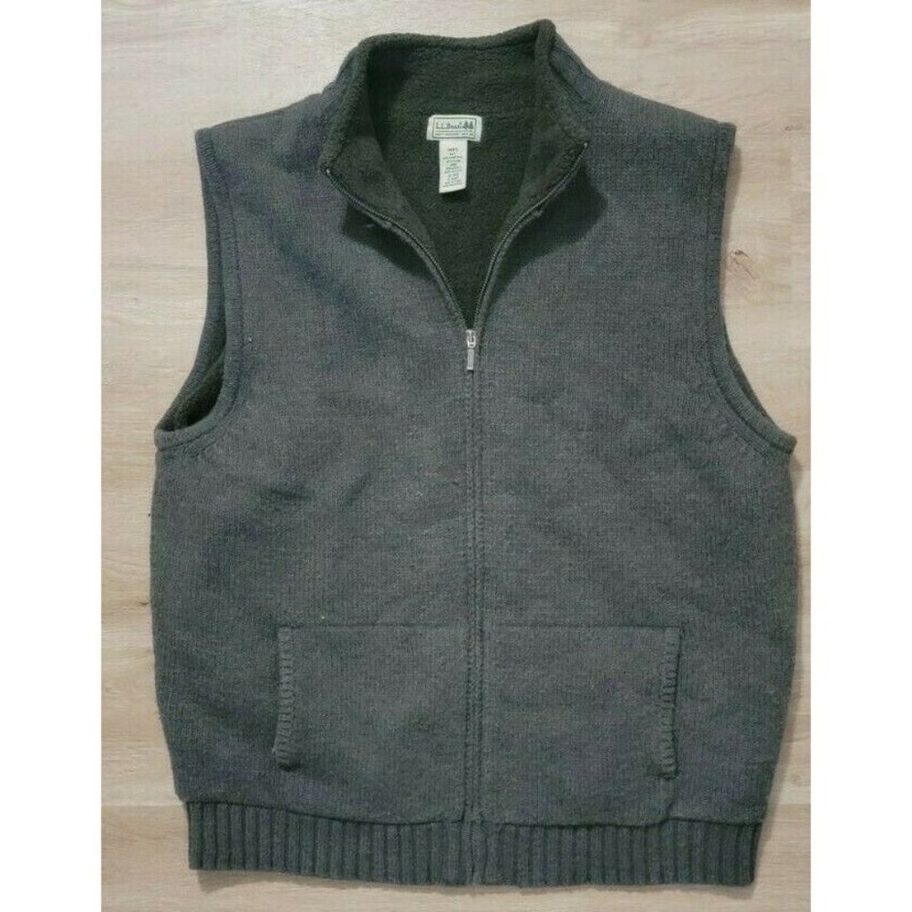 L.L. Bean Mens Vest Size XL Lambswool Fleece lined Full Zip Green - Picture 1 of 3